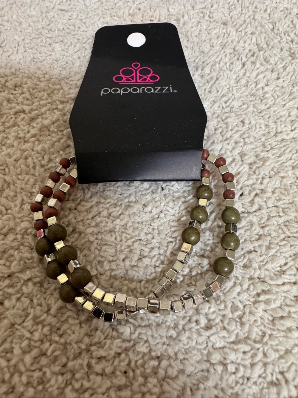 Paparazzi Olive and Brown Layered Beaded Stretch Bracelet Set